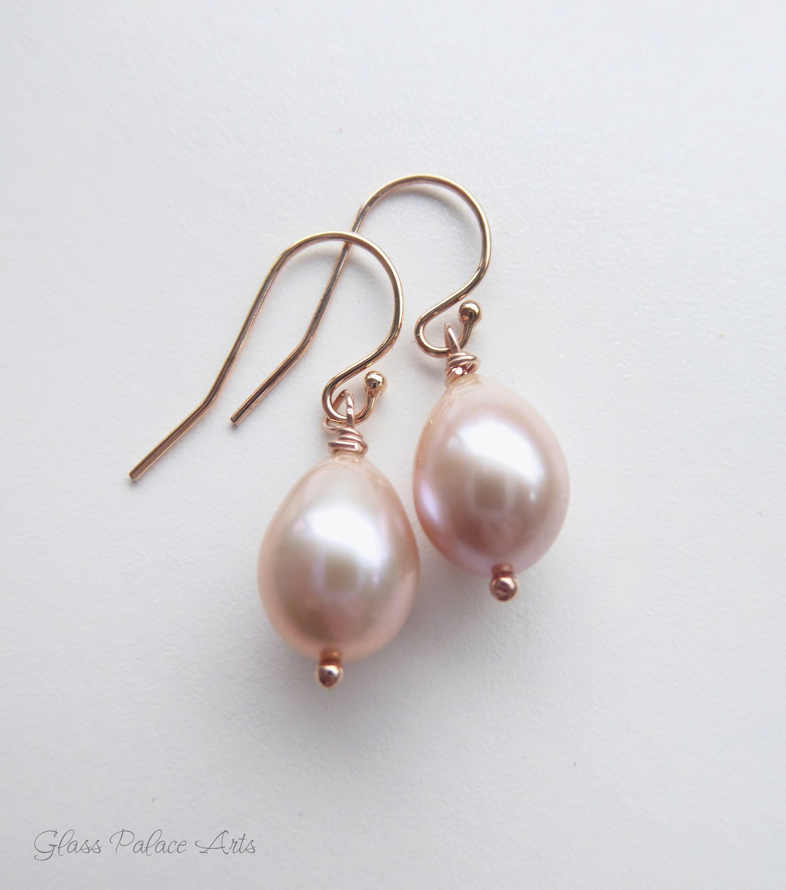 Rose Gold Pink Pearl Earrings Freshwater Dangle Champagne | Etsy