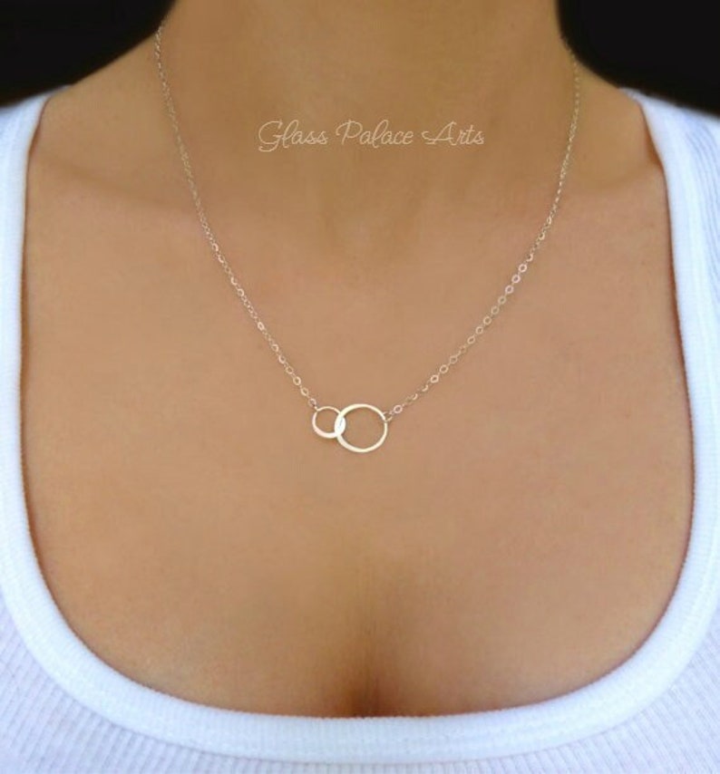 Sterling Silver Infinity Necklace, Best Friend Necklace, Mother Daughter Eternity Circle Jewelry, Dainty Tiny Jr Bridesmaid Gift For Women Silver