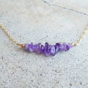 Raw Gemstone Necklace for Women, Beaded Gemstone Bar Birthstone Necklace Rose Gold, Sterling Silver, Opal, Amethyst, Rose Quartz, Tanzanite