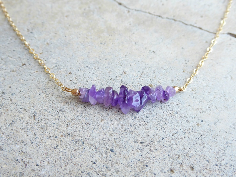 Raw Gemstone Necklace for Women, Beaded Gemstone Bar Birthstone Necklace Rose Gold, Sterling Silver, Opal, Amethyst, Rose Quartz, Tanzanite
