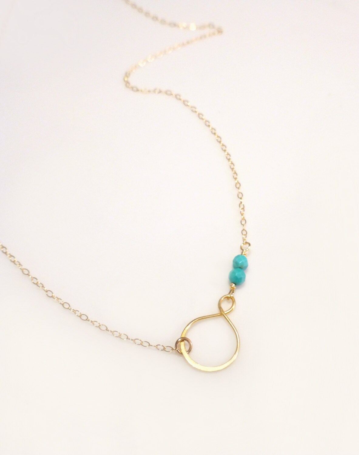 Silver Turquoise Necklace, Dainty Delicate Infinity Necklace, Small Beaded Real Turquoise Pendant Jewelry, Simple Eternity Gift For Women