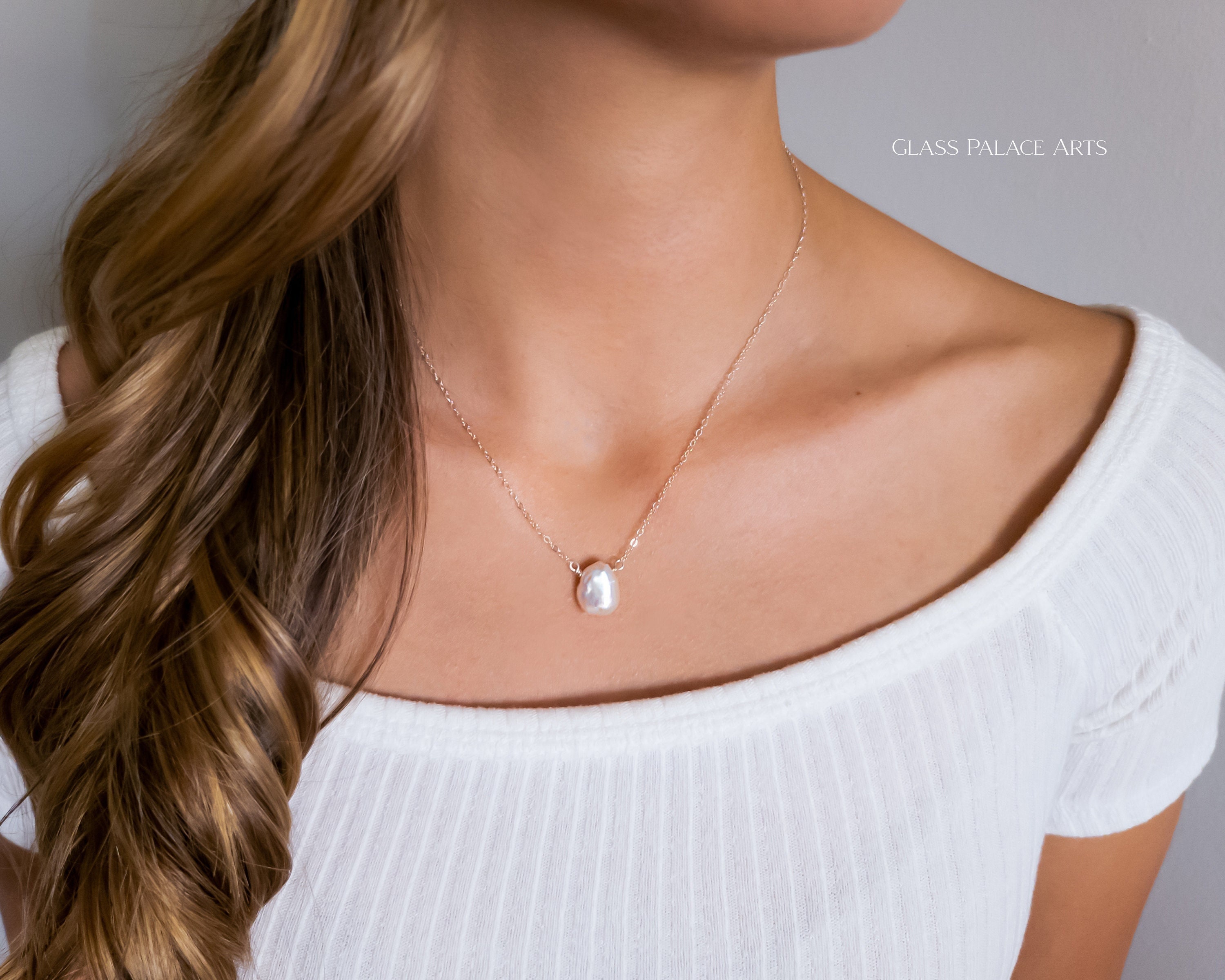 Small Baroque Pearl Necklace for Women, Dainty Keshi