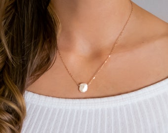 Small Baroque Pearl Necklace For Women, Dainty Keshi Freshwater Pearl Necklace Pendant - Sterling Silver, Rose Gold or 14k Gold Fill