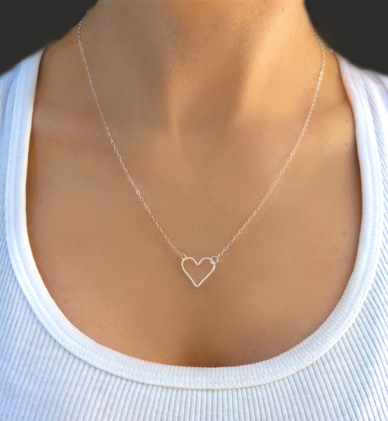 Heart Necklace Sterling Silver, Small Sideways Floating Heart Pendant, Dainty Minimalist Necklace, Jewelry Gift For Women, Bridesmaid Gift image 6