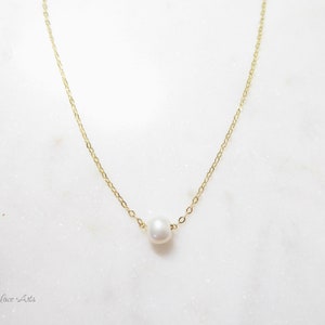 Single Pearl Necklace Sterling Silver, Simple Freshwater Pearl Floating ...