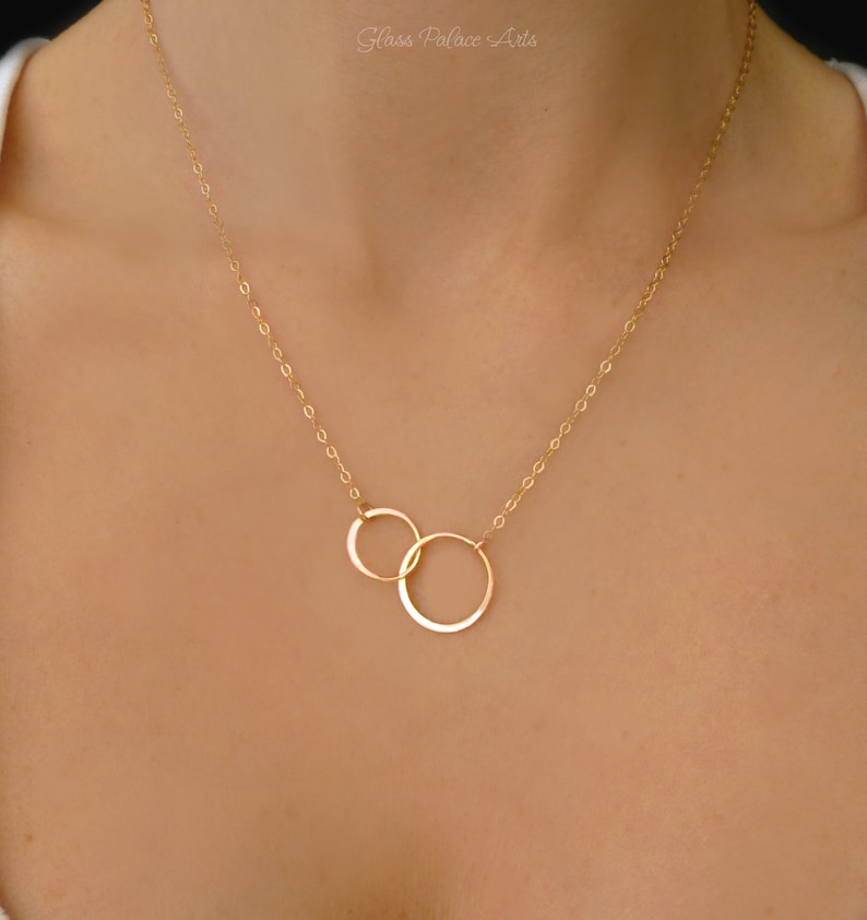 Infinity Necklace Rose Gold, Interlocking Circle Necklace For Women, Simple Mother Daughter Double Circle Pendant, Bridesmaid Jewelry Gifts image 10