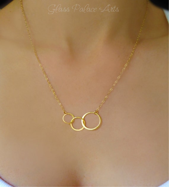 Buy 14K Gold Three Circle Necklace, Three Interlocking Pendant Necklace,  Triple Circle Necklace, Linked Eternity Circles, Entwined Family Charm  Online in India - Etsy