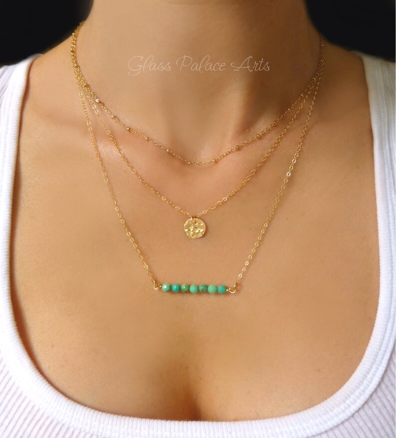 Pearl Aquamarine Sterling Silver Amethyst Beaded Gemstone Bar Necklace For Women Rose Gold Simple Dainty Gemstone Jewelry Turquoise