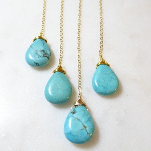 Collier turquoise pour femme, long collier turquoise en argent sterling, pendentif larme de pierres précieuses, cadeau pour elle, remplissage d'or 14 carats, or rose image 8