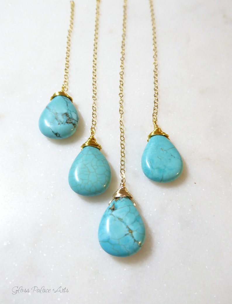 Collier turquoise pour femme, long collier turquoise en argent sterling, pendentif larme de pierres précieuses, cadeau pour elle, remplissage d'or 14 carats, or rose image 8