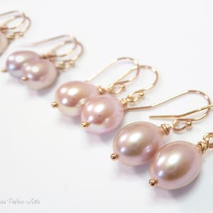 Rose Gold Pink Pearl Earrings Freshwater, Dangle Champagne Pearl ...