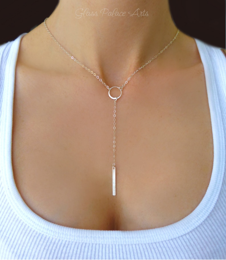 Sterling Silver Lariat Necklace Dainty Y Necklace Long Etsy