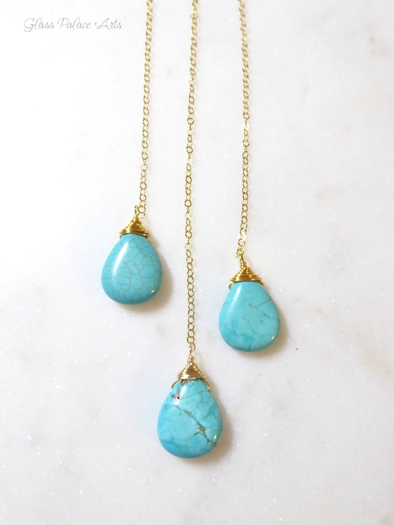 Collier turquoise pour femme, long collier turquoise en argent sterling, pendentif larme de pierres précieuses, cadeau pour elle, remplissage d'or 14 carats, or rose image 4