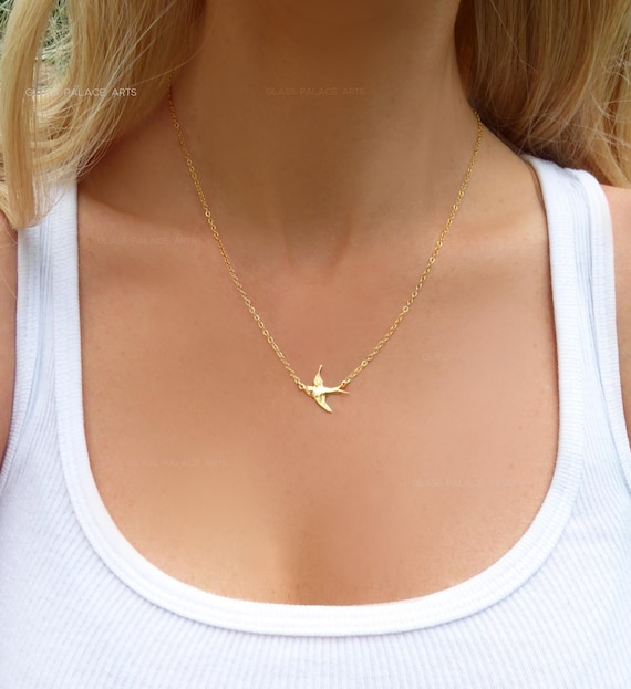 14k Gold Dove Necklace Dainty Small Silver Bird Necklace Tiny Swallow Little Flying Bird Jewelry Gift for Graduation Bridesmaid Gift Etsy