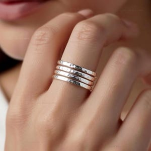 Sterling Silver Minimalistic Rings: Hammered 2mm Ring Band For Knuckle or Thumb