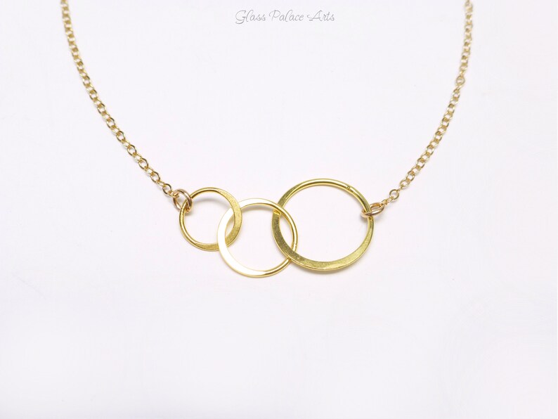 Triple Circle Generations Necklace, Grandmother Necklace, 3 Best Friend Infinity Circle, Gift For Grandma, 3 Generation Family Jewelry Gold image 8