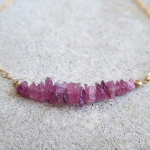 Raw Gemstone Necklace for Women, Beaded Gemstone Bar Birthstone Necklace Rose Gold, Sterling Silver, Opal, Amethyst, Rose Quartz, Tanzanite