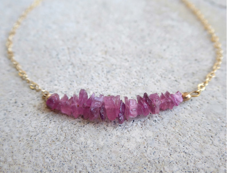 Raw Gemstone Necklace for Women, Beaded Gemstone Bar Birthstone Necklace Rose Gold, Sterling Silver, Opal, Amethyst, Rose Quartz, Tanzanite