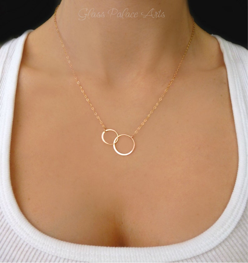 Infinity Necklace Rose Gold, Interlocking Circle Necklace For Women, Simple Mother Daughter Double Circle Pendant, Bridesmaid Jewelry Gifts 