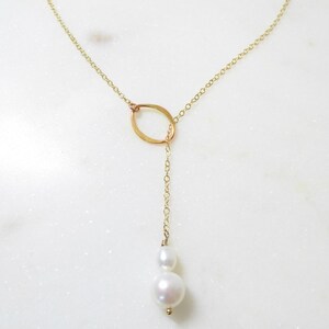 Pearl Necklace for Women, Dainty Real Pearl Lariat Necklace Claspless ...
