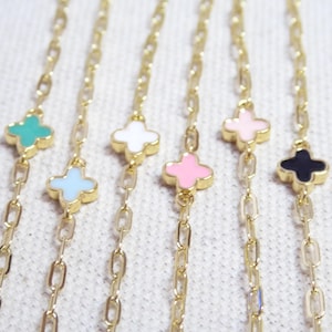 Small Clover Choker Necklace: Handmade 14k Gold Dainty Adjustable Layering Necklace