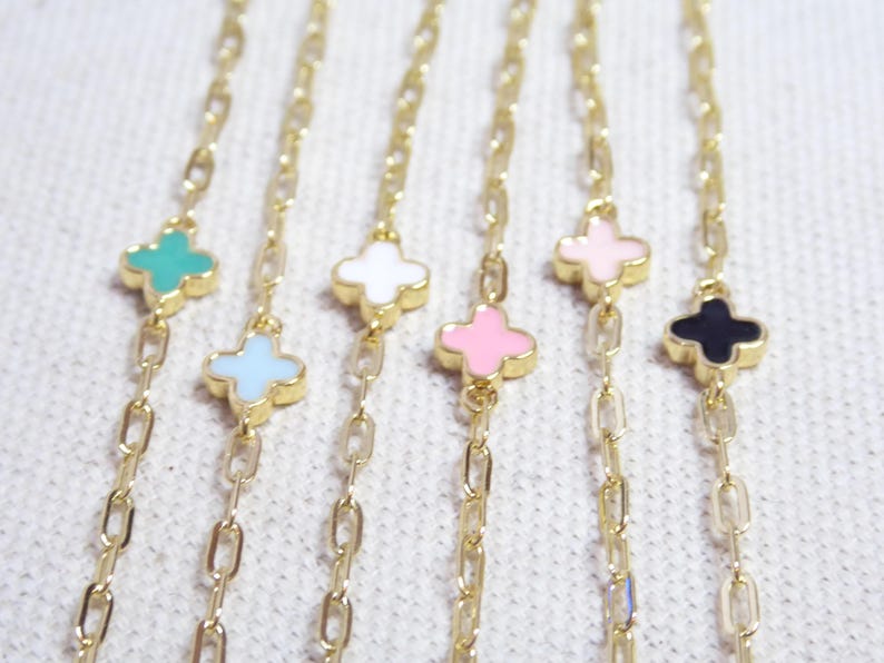 Small Clover Choker Necklace: Handmade 14k Gold Dainty Adjustable Layering Necklace