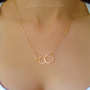 Triple Circle Generations Necklace, Grandmother Necklace, 3 Best Friend Infinity Circle, Gift For Grandma, 3 Generation Family Jewelry Gold image 10