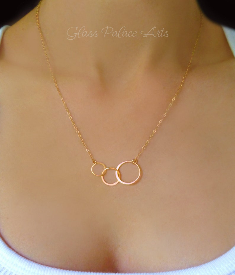 Triple Circle Generations Necklace, Grandmother Necklace, 3 Best Friend Infinity Circle, Gift For Grandma, 3 Generation Family Jewelry Gold image 10