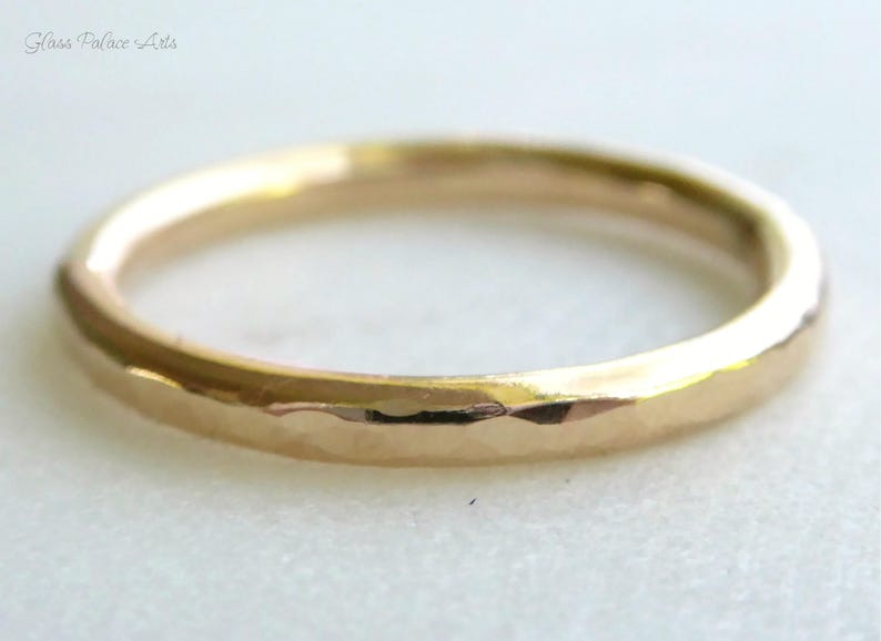Simple Gold Ring For Women, Thick Plain Promise Ring For Women Gift, Affordable Wedding Band, 2mm 14k Gold Hammered Minimalist Heavy Band