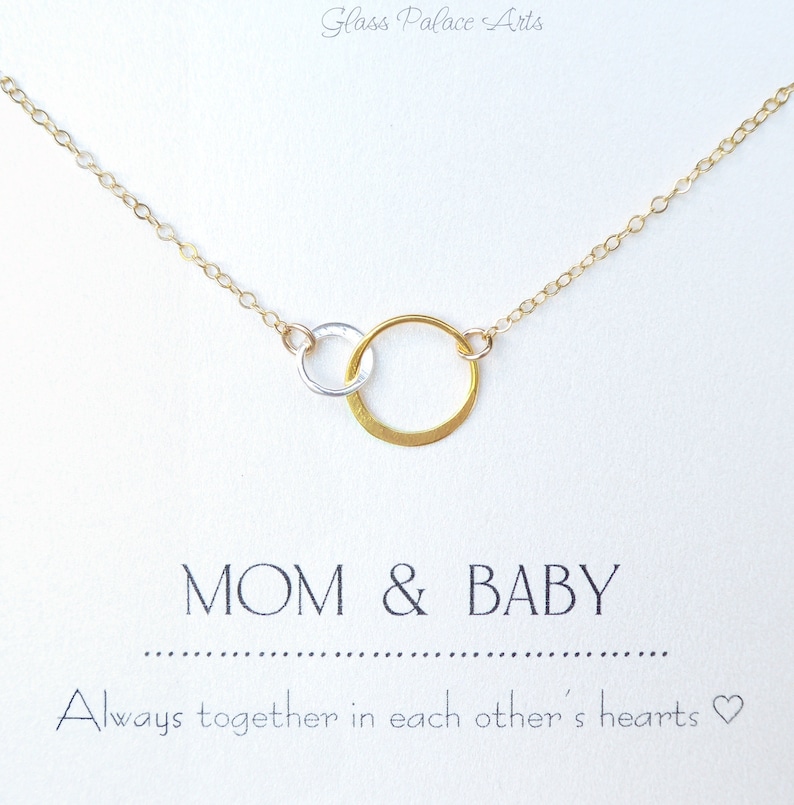 Baby Necklace For Mom, Push Present For Mom Infinity Jewelry, Gold Linked Circle Mother and Child Necklace, Dainty Baby Shower Gift image 4