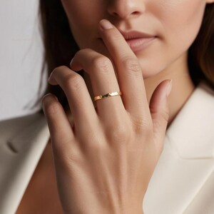 Simple Gold Ring For Women, Thick Plain Promise Ring For Women Gift, Affordable Wedding Band, 2mm 14k Gold Hammered Minimalist Heavy Band