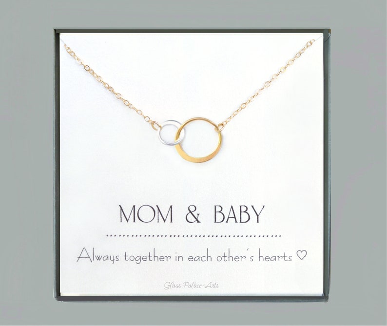 Baby Necklace For Mom, Push Present For Mom Infinity Jewelry, Gold Linked Circle Mother and Child Necklace, Dainty Baby Shower Gift image 1