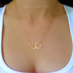 Infinity Necklace Sterling Silver, Linked Three Circle Necklace, Circle Pendant, Delicate Dainty Eternity Three Ring Circle Necklace For 3 Gold