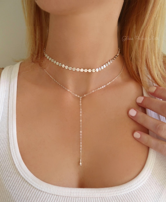 Sterling Silver Choker, Lace Chain Choker Necklace for Women