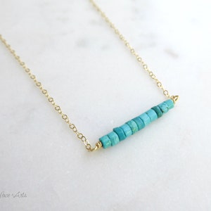 Dainty Turquoise Necklace Silver, Real Turquoise Bar Necklace Gold, Simple Beaded Jewelry For Women Sterling Silver, Boho Chic Minimalist
