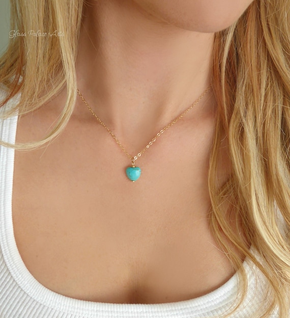 Tiny Turquoise Heart Necklace Small Pendant - Turquoise Pendant Necklace In Sterling Silver Tiny Turquoise Heart Necklace Small Pendant - Turquoise Pendant Necklace In Sterling Silver