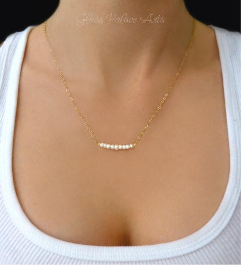 Pearl Aquamarine Sterling Silver Amethyst Beaded Gemstone Bar Necklace For Women Rose Gold Simple Dainty Gemstone Jewelry Turquoise