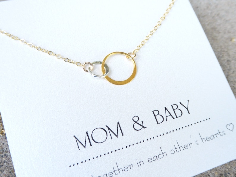 Baby Necklace For Mom, Push Present For Mom Infinity Jewelry, Gold Linked Circle Mother and Child Necklace, Dainty Baby Shower Gift image 7
