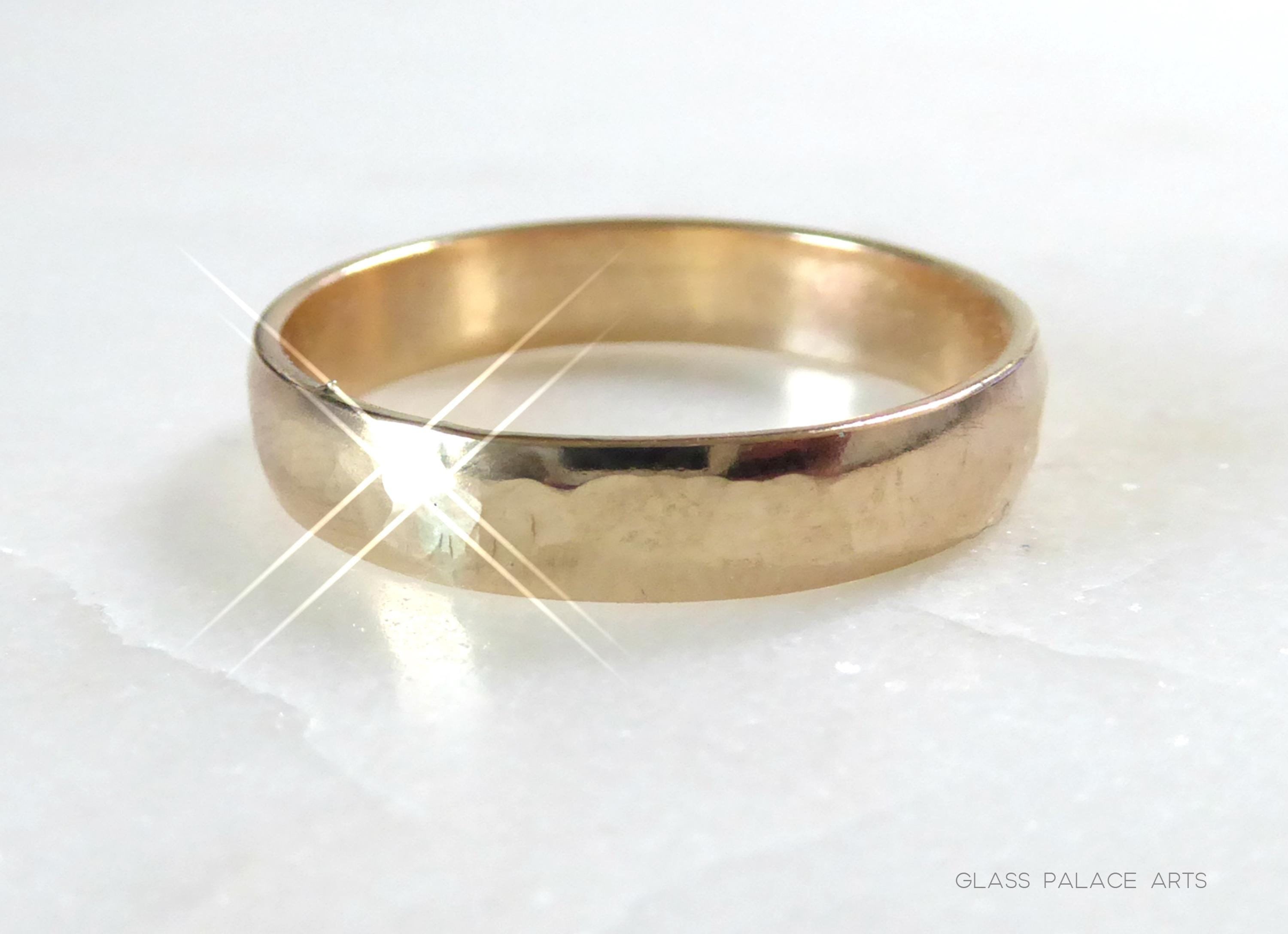 Hammered 14k Gold Fill Wedding Band: 4.5mm Rustic Ring For Anniversary, Engagement or Promise