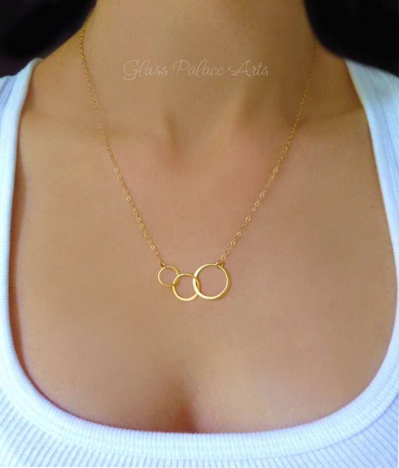 Triple Circle Generations Necklace, Grandmother Necklace, 3 Best Friend Infinity Circle, Gift For Grandma, 3 Generation Family Jewelry Gold image 4