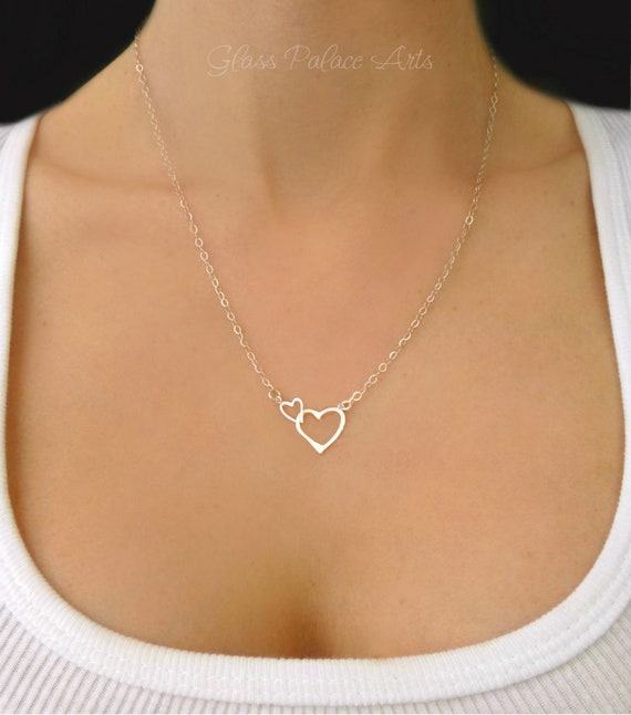 Connected Hearts Necklace for Women Dainty Small Mother Daughter Two Heart Necklace Sterling Silver Mom and Baby Jewelry Gift for Her Etsy Canada