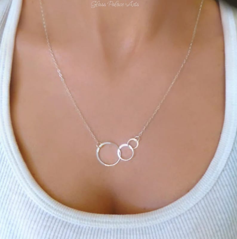 Infinity Necklace Sterling Silver, Linked Three Circle Necklace, Circle Pendant, Delicate Dainty Eternity Three Ring Circle Necklace For 3 image 1