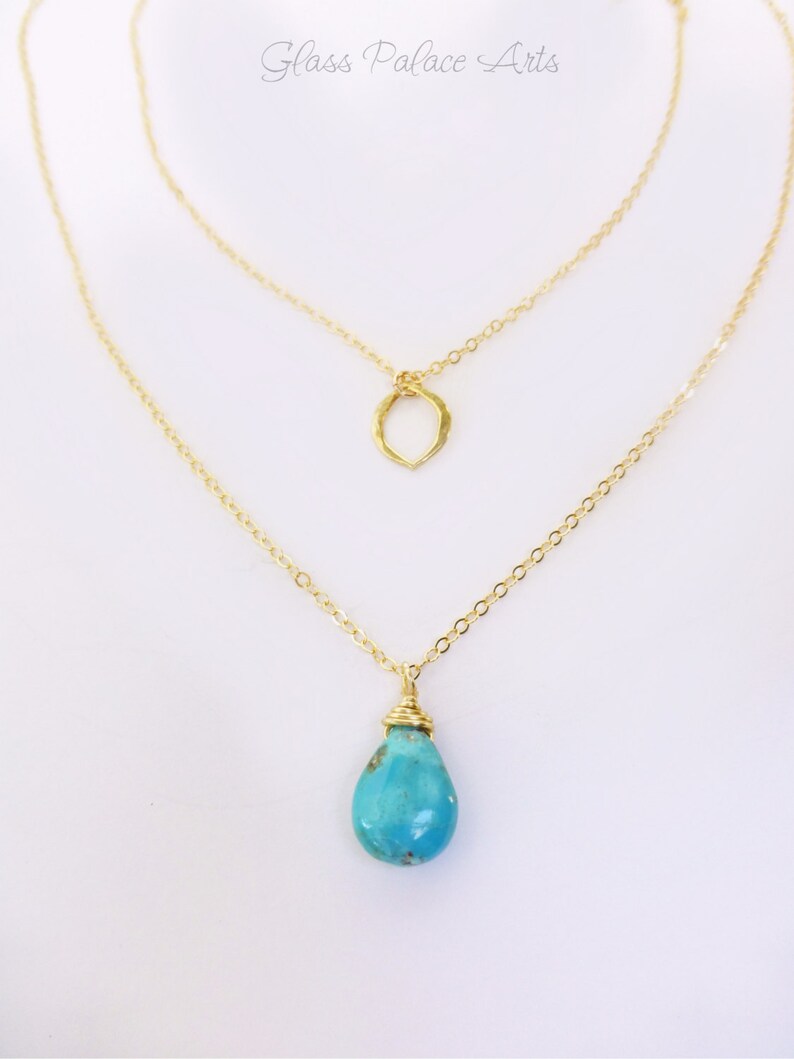 Sleeping Beauty Turquoise Necklace Silver, Multi Strand Turquoise Necklace For Women, Genuine Turquoise Jewelry Gold, Teardrop Pendant 14k Gold Filled