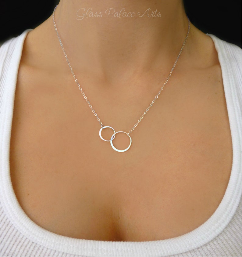 Infinity Necklace Rose Gold, Interlocking Circle Necklace For Women, Simple Mother Daughter Double Circle Pendant, Bridesmaid Jewelry Gifts Silver