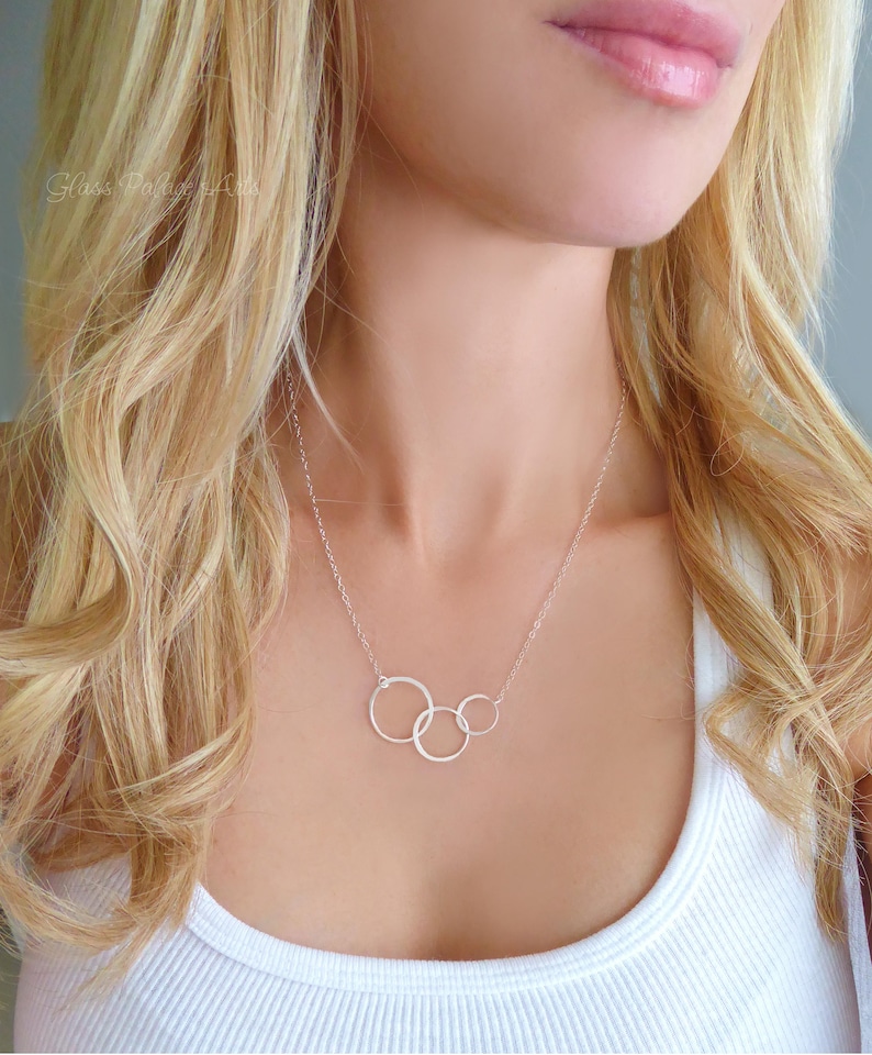 Infinity Necklace Sterling Silver, Linked Three Circle Necklace, Circle Pendant, Delicate Dainty Eternity Three Ring Circle Necklace For 3 image 7