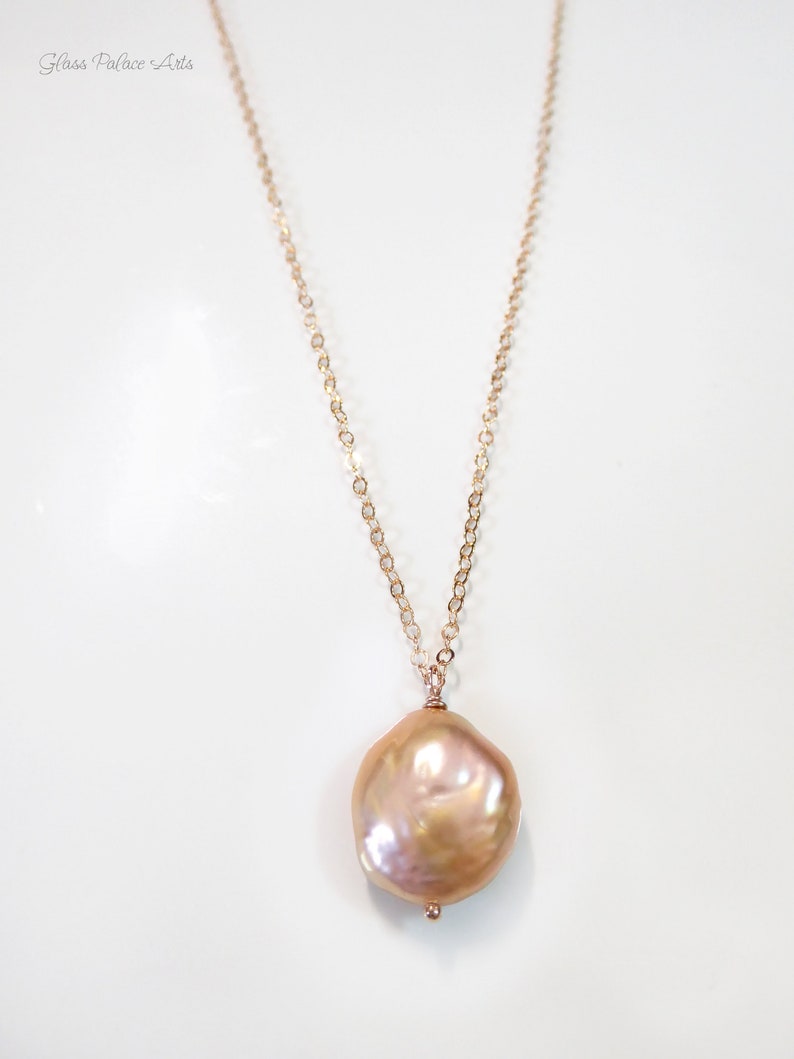 Baroque Pearl Necklace For Women, Natural Freshwater Pearl Necklace, Mauve Champagne Pink Single Keshi Pendant, Bridesmaid Jewelry Gift image 7