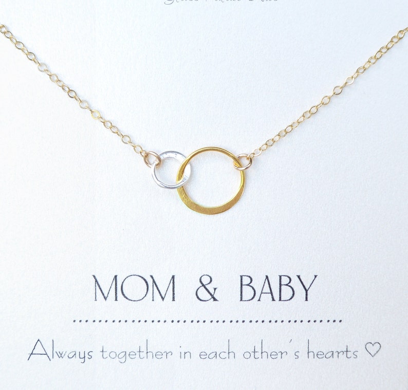 Baby Necklace For Mom, Push Present For Mom Infinity Jewelry, Gold Linked Circle Mother and Child Necklace, Dainty Baby Shower Gift image 10