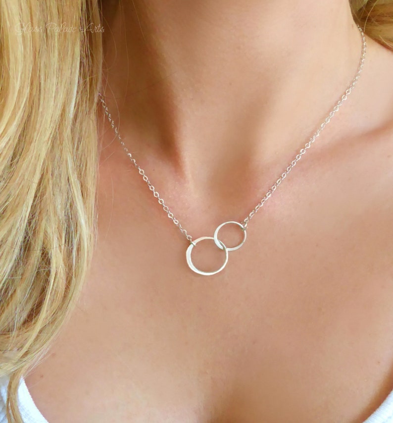 Infinity Necklace Rose Gold, Interlocking Circle Necklace For Women, Simple Mother Daughter Double Circle Pendant, Bridesmaid Jewelry Gifts image 5