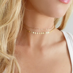 14k Gold Choker Necklace For Women, Layered Short Double Choker Necklace Set, Dainty Modern Minimalist Jewelry Sterling Silver, Rose Gold