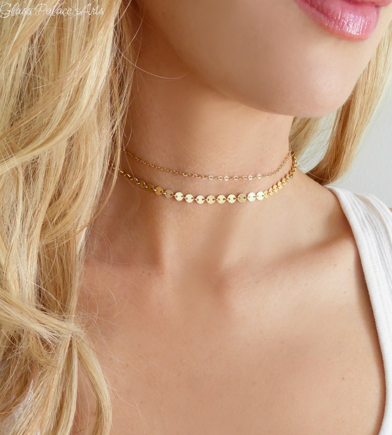 K Gold Choker Necklace For Women Layered Short Double Etsy